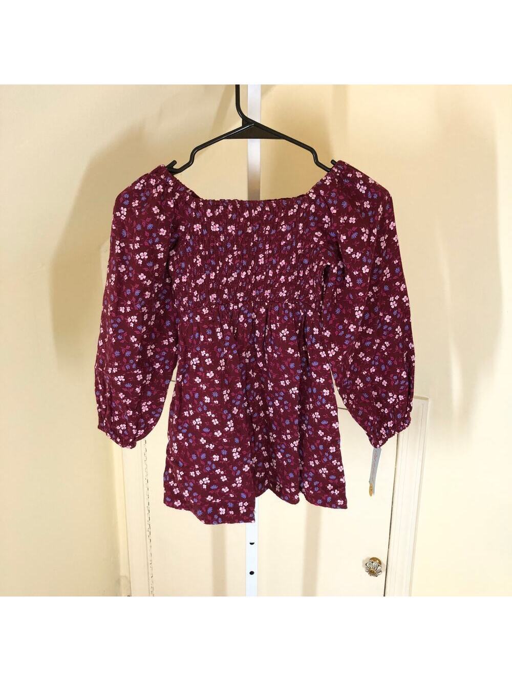 Cat & Jack NWT Girls' Maroon Smocked Floral Dress Size XS (4/5)